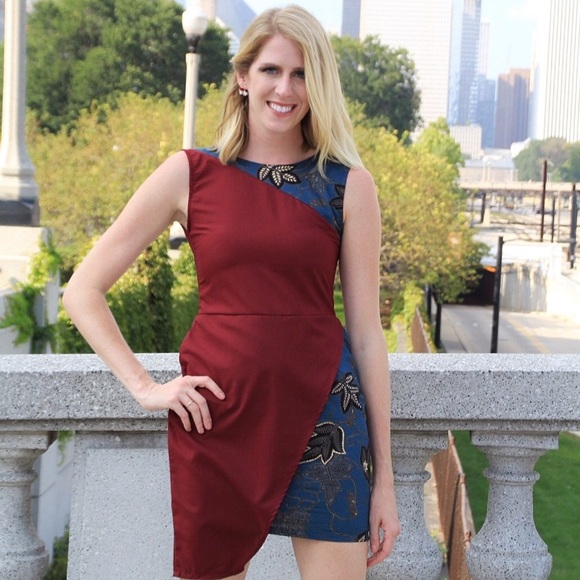 Maya Navy Blue and Red Maroon Mini Dress - Picture 2 of 2